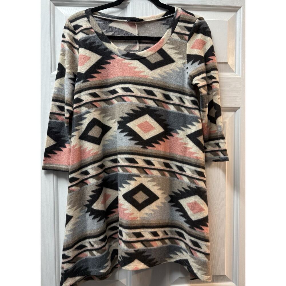 HEIMISH U.S.A Geometric A-Line Knee Length Dress Gray Coral Black Cream Size S